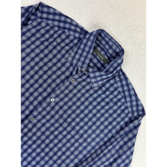 Ermenegildo Zegna Shirt Mens XL Blue Check Plaid Button Front Long Sleeve